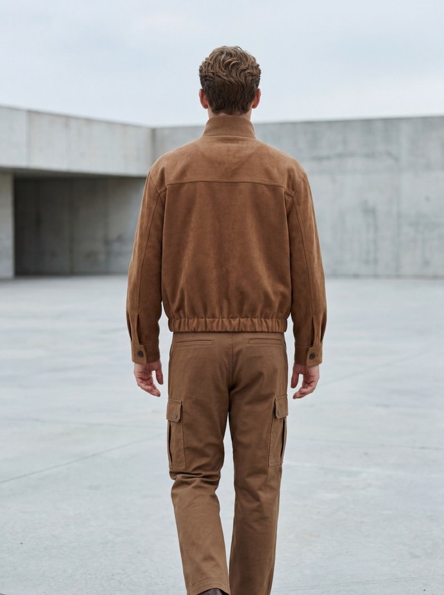 Faux Suede Bomber Jacket, Cargo Pants Fashion Set, Men's 2 Piece Casual Outfit