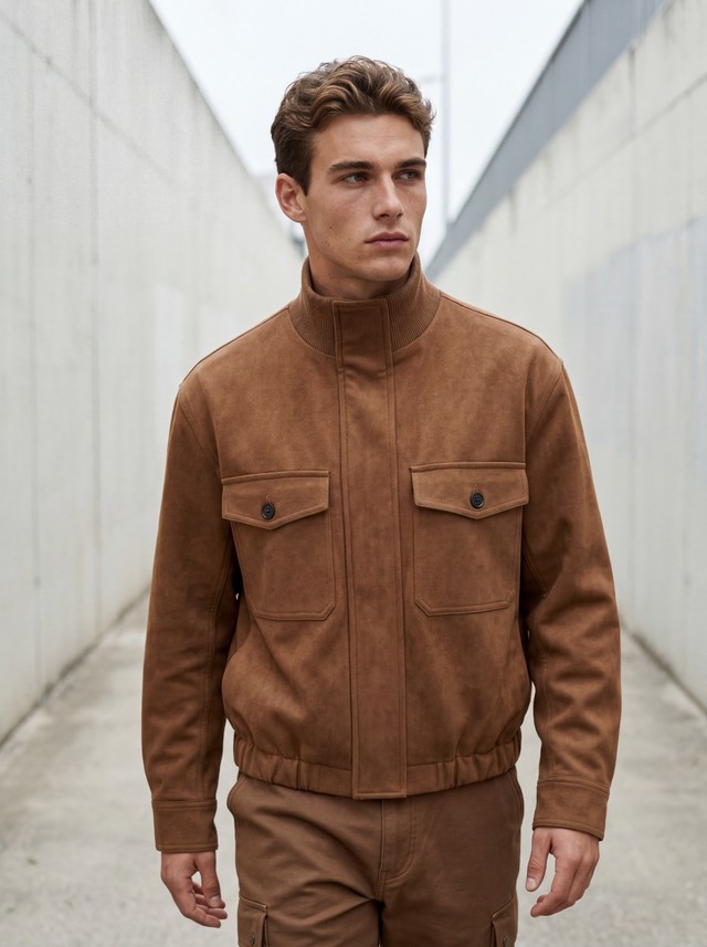 Faux Suede Bomber Jacket, Cargo Pants Fashion Set, Men's 2 Piece Casual Outfit