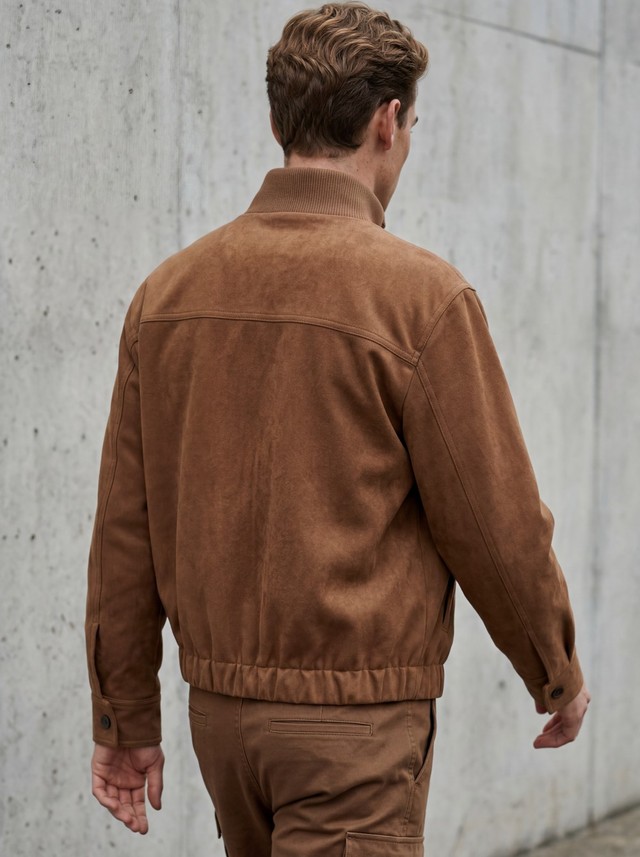 Faux Suede Bomber Jacket, Cargo Pants Fashion Set, Men's 2 Piece Casual Outfit