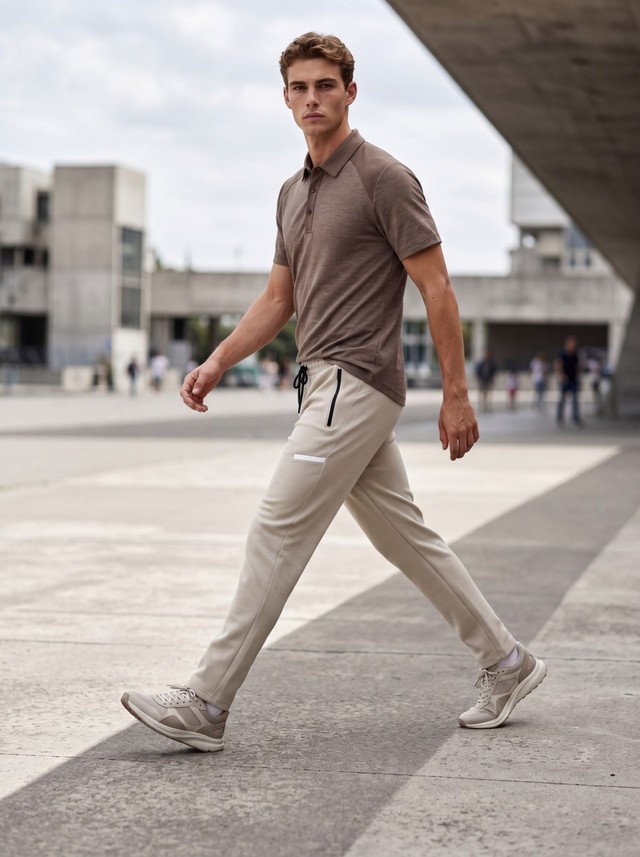 Raglan Sleeve Polo Shirt & Zipper Pocket Track Pants Matching Set, Men's 2 Piece Casual Outfit
