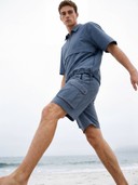 Men's 2 Piece Summer Short Set, Half Zip Polo Top, Multi Pocket Cargo Shorts Casual Beach Tracksuit Set