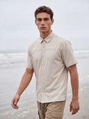 Perforated Short Sleeve Shirt, Drawstring Cargo Pants Matching Set, Men's 2 Piece Summer Outfit
