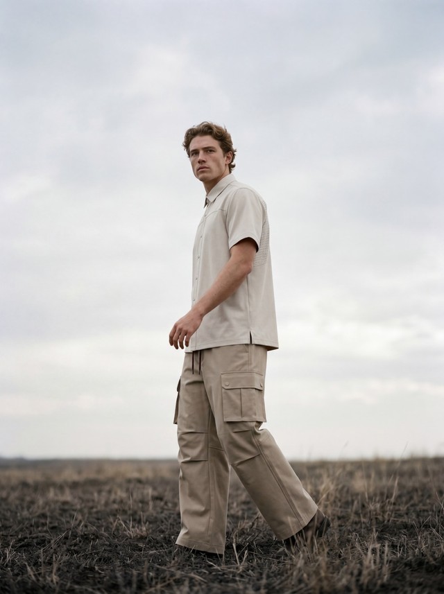Perforated Short Sleeve Shirt, Drawstring Cargo Pants Matching Set, Men's 2 Piece Summer Outfit