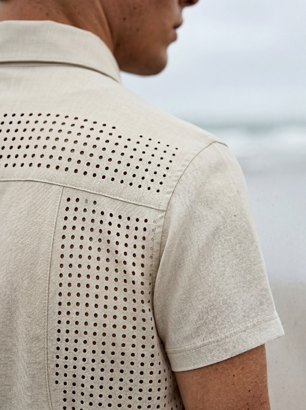 Perforated Short Sleeve Shirt, Drawstring Cargo Pants Matching Set, Men's 2 Piece Summer Outfit