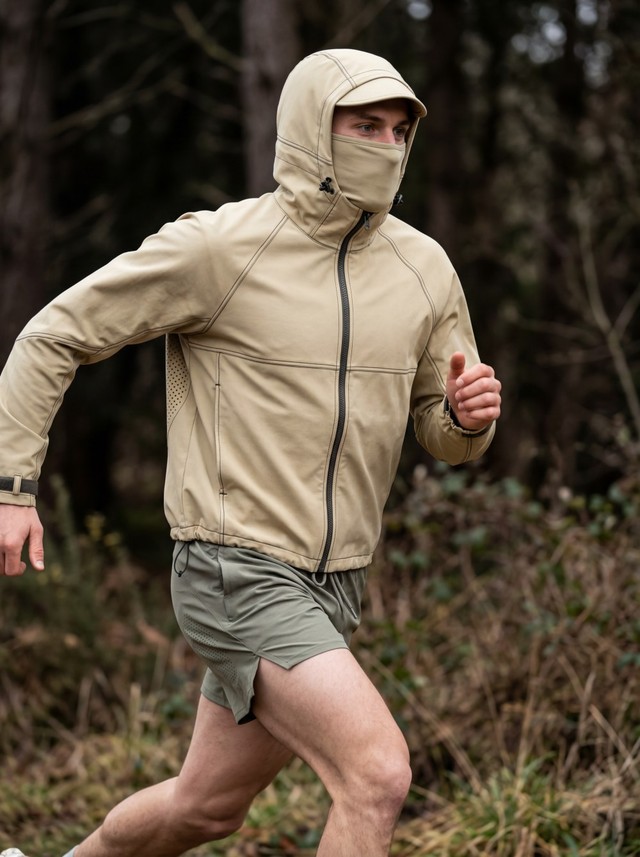 Men's 2 Piece Running Outfit, Hooded Windproof Jacket, Quick Dry Athletic Shorts Workout Set