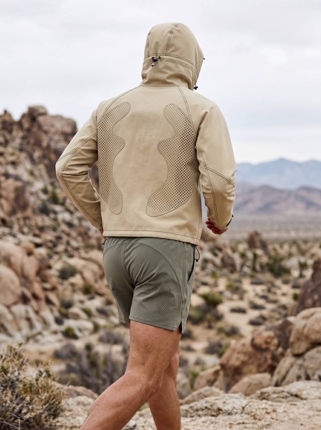 Men's 2 Piece Running Outfit, Hooded Windproof Jacket, Quick Dry Athletic Shorts Workout Set