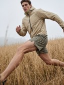 Men's 2 Piece Running Outfit, Hooded Windproof Jacket, Quick Dry Athletic Shorts Workout Set