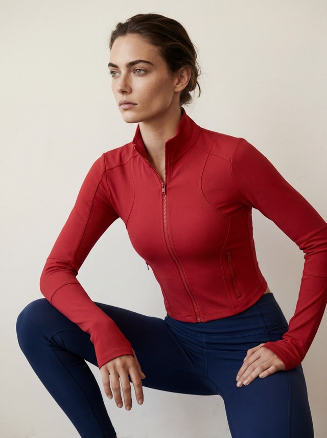 High-Waisted Yoga Leggings Athletic Outfit, Women's 2 Piece Workout Set, Cropped Full-Zip Jacket