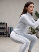 Women's 2 Piece Tracksuit Set, Ribbed Stand Collar Zip Jacket, Color Block Leggings Athletic Outfit