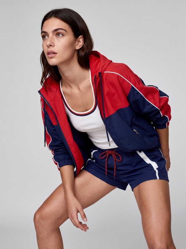 Color Block Windbreaker, Striped Trim Tank & Drawstring Shorts Athletic Outfit, Women's 3 Piece Tracksuit Set