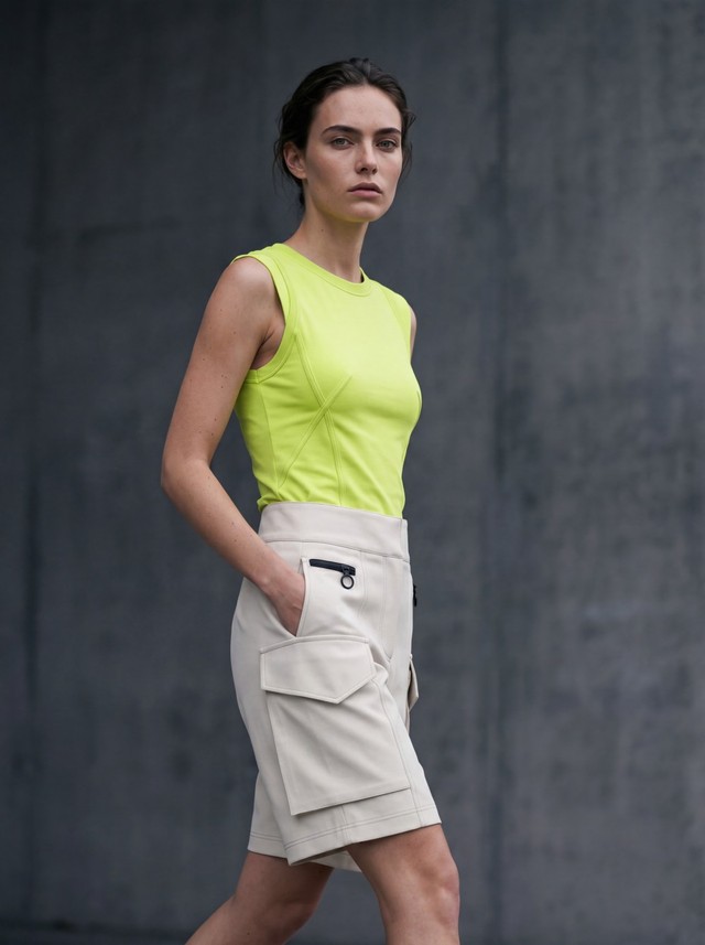 Structured Seam Sleeveless Tank Top & High Waist Zipper Pocket Cargo Bermuda Shorts Matching Set, Women's 2 Piece Summer Outfit
