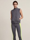 Women's 2 Piece Running Workout Set, Perforated Back Zip Up Sleeveless Vest, Neon Side Stripe High Waisted Leggings Athletic Outfit