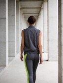 Women's 2 Piece Running Workout Set, Perforated Back Zip Up Sleeveless Vest, Neon Side Stripe High Waisted Leggings Athletic Outfit