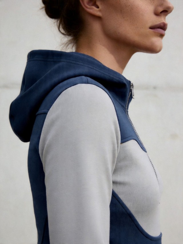 Women's Color Block Hooded Zip Jacket, Asymmetrical Diagonal Panel Full Zip Cropped Athletic Hoodie Sweatshirt for Workout & Loungewear