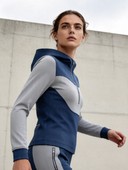 Women's Color Block Hooded Zip Jacket, Asymmetrical Diagonal Panel Full Zip Cropped Athletic Hoodie Sweatshirt for Workout & Loungewear