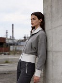 Straight Leg Pants Loungewear Outfit, Women's 2 Piece Tracksuit Set, Color Block Cropped Zip Jacket