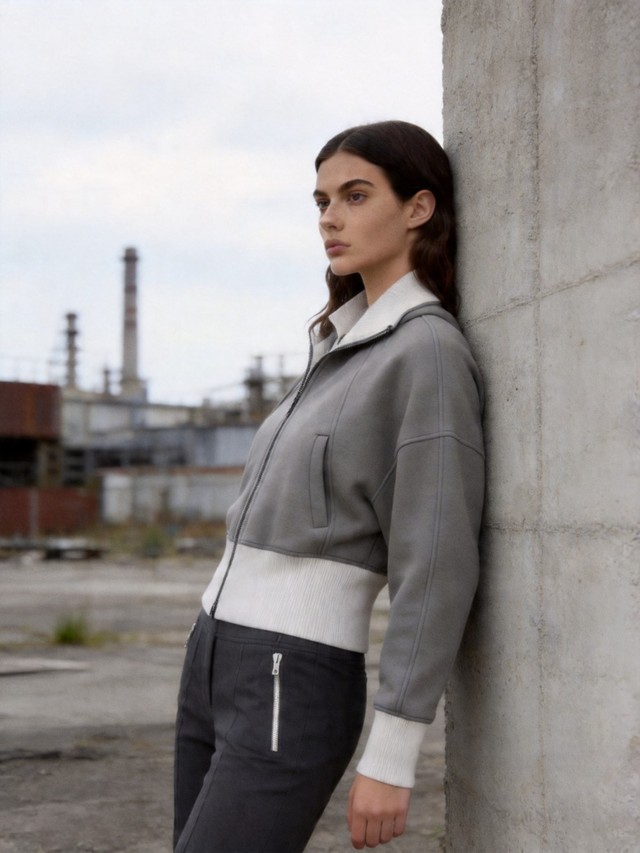 Straight Leg Pants Loungewear Outfit, Women's 2 Piece Tracksuit Set, Color Block Cropped Zip Jacket