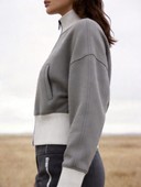 Straight Leg Pants Loungewear Outfit, Women's 2 Piece Tracksuit Set, Color Block Cropped Zip Jacket
