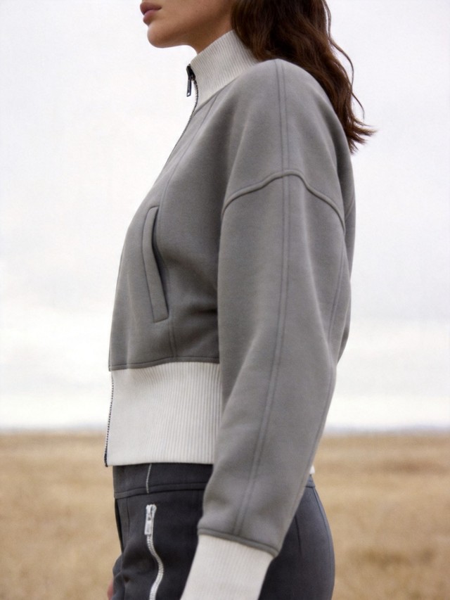 Straight Leg Pants Loungewear Outfit, Women's 2 Piece Tracksuit Set, Color Block Cropped Zip Jacket