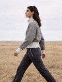 Straight Leg Pants Loungewear Outfit, Women's 2 Piece Tracksuit Set, Color Block Cropped Zip Jacket