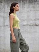 Ruched Mock Neck Tank Top, Barrel Leg Cargo Pants Urban Outfit, Women's 2 Piece Casual Set