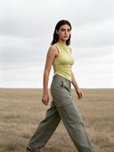 Ruched Mock Neck Tank Top, Barrel Leg Cargo Pants Urban Outfit, Women's 2 Piece Casual Set