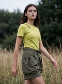 Cutout Shoulder T-Shirt & Drawstring Cargo Shorts Casual Set, Women's 2 Piece Summer Outfit